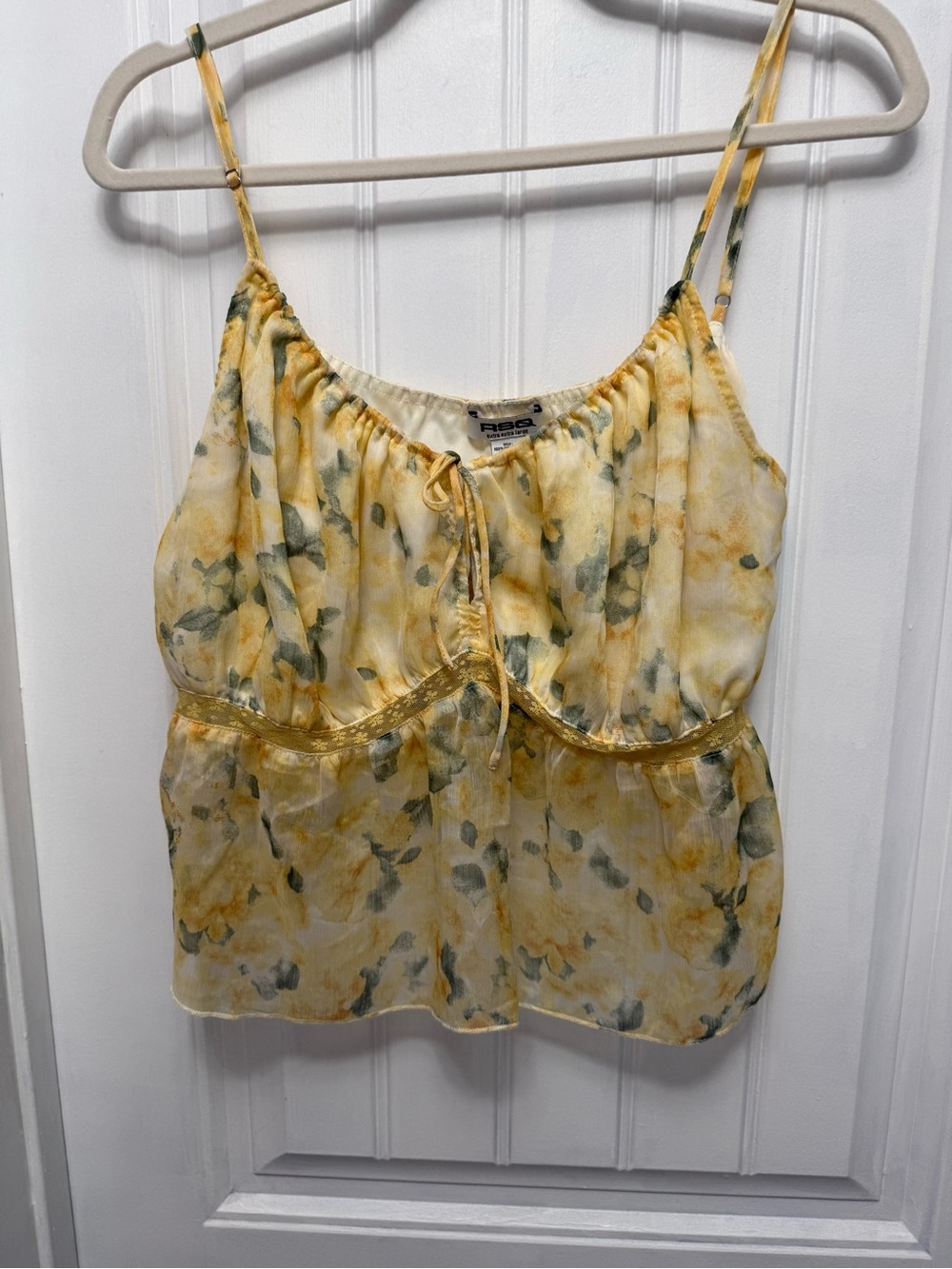RSQ Yellow XXL Floral Smock Cropped Thin Strap Tank Top Y2K (6-10)
